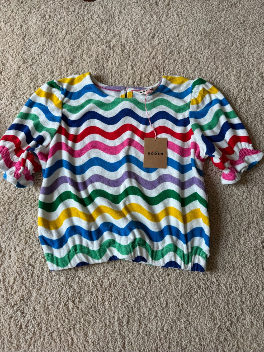 Mini Boden Multicolor Wave Stripe Top - Rainbow